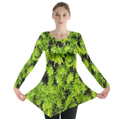 Green Hedge Texture Yew Plant Bush Leaf Long Sleeve Tunic  by Sapixe