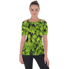 Green Hedge Texture Yew Plant Bush Leaf Shoulder Cut Out Short Sleeve Top by Sapixe