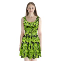 Green Hedge Texture Yew Plant Bush Leaf Split Back Mini Dress 