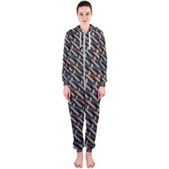 Rattan Wood Background Pattern Hooded Jumpsuit (ladies)  by Sapixe