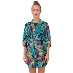 Leaves Tropical Picture Plant Half Sleeve Chiffon Kimono by Sapixe