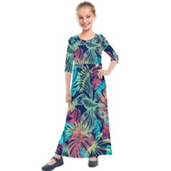 Leaves Tropical Picture Plant Kids  Quarter Sleeve Maxi Dress by Sapixe