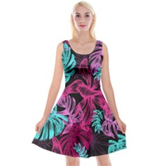 Leaves Drawing Reason Pattern Reversible Velvet Sleeveless Dress