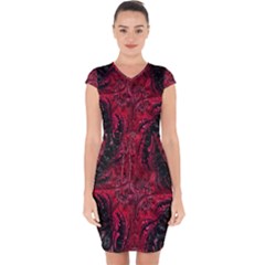Wgt Fractal Red Black Pattern Capsleeve Drawstring Dress  by Sapixe