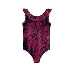 Wgt Fractal Red Black Pattern Kids  Frill Swimsuit