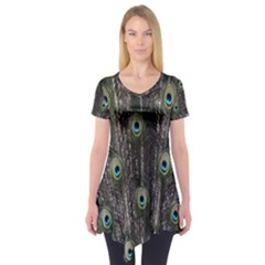 Background Peacock Feathers Short Sleeve Tunic 