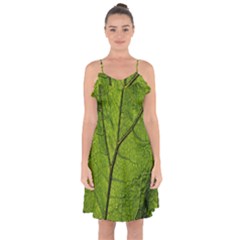 Butterbur Leaf Plant Veins Pattern Ruffle Detail Chiffon Dress