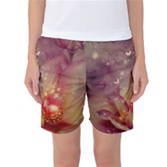 Wonderful Roses With Butterflies And Light Effects Women s Basketball Shorts by FantasyWorld7