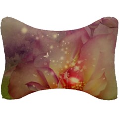 Wonderful Roses With Butterflies And Light Effects Seat Head Rest Cushion by FantasyWorld7