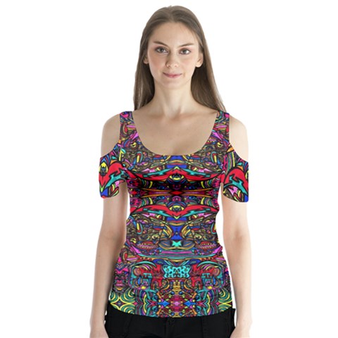 Color Maze Of Minds Butterfly Sleeve Cutout Tee  by MRTACPANS