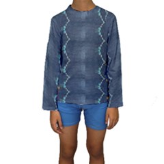 Blue Denim Pattern Native American Beads Pattern By Flipstylez Designs Kids  Long Sleeve Swimwear by flipstylezfashionsLLC