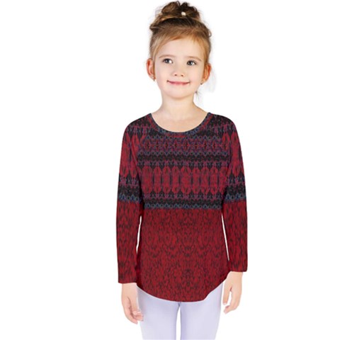 Crush Red Lace Two Patterns  Kids  Long Sleeve Tee by flipstylezfashionsLLC