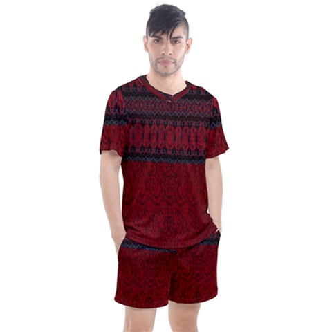 Crush Red Lace Two Patterns  Men s Mesh Tee And Shorts Set by flipstylezfashionsLLC