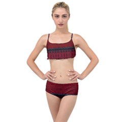 Crush Red Lace Two Pattern By Flipstylez Designs Layered Top Bikini Set by flipstylezfashionsLLC