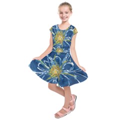 Blue Star Flower Kids  Short Sleeve Dress