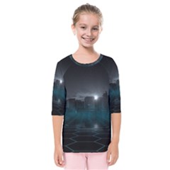 Skyline Night Star Sky Moon Sickle Kids  Quarter Sleeve Raglan Tee