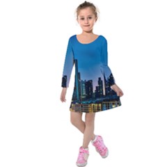 Frankfurt Germany Panorama City Kids  Long Sleeve Velvet Dress