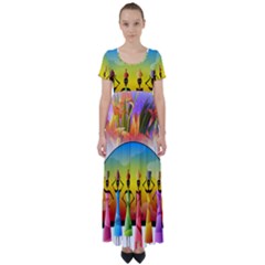 African American Women High Waist Short Sleeve Maxi Dress by AlteredStates