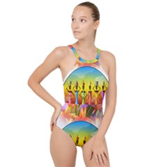 African American Women High Neck One Piece Swimsuit