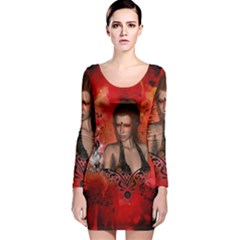 The Fairy Of Music Long Sleeve Velvet Bodycon Dress by FantasyWorld7