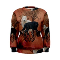 Awesome Black And White Wolf Women s Sweatshirt by FantasyWorld7