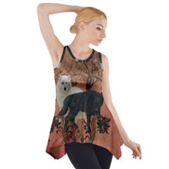 Awesome Black And White Wolf Side Drop Tank Tunic by FantasyWorld7