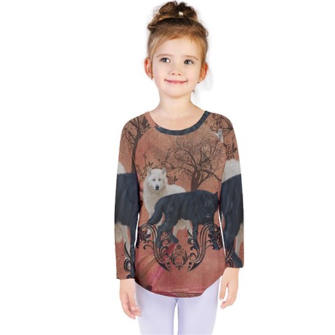 Awesome Black And White Wolf Kids  Long Sleeve Tee by FantasyWorld7