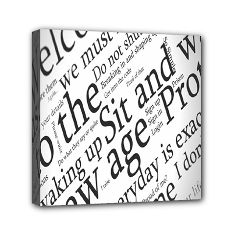Abstract Minimalistic Text Typography Grayscale Focused Into Newspaper Mini Canvas 6  x 6  (Stretched)