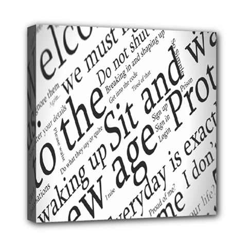 Abstract Minimalistic Text Typography Grayscale Focused Into Newspaper Mini Canvas 8  x 8  (Stretched)