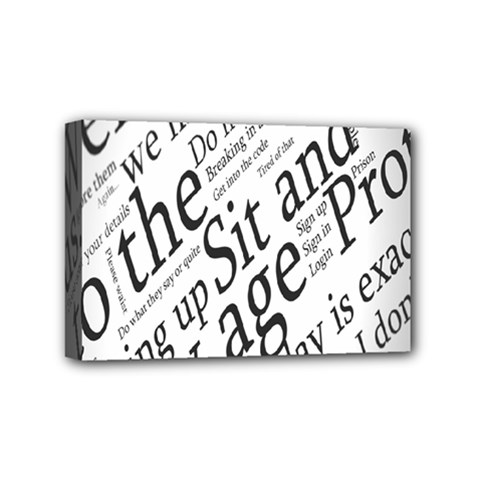 Abstract Minimalistic Text Typography Grayscale Focused Into Newspaper Mini Canvas 6  x 4  (Stretched)