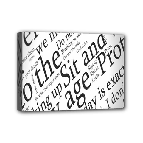 Abstract Minimalistic Text Typography Grayscale Focused Into Newspaper Mini Canvas 7  x 5  (Stretched)