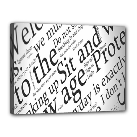 Abstract Minimalistic Text Typography Grayscale Focused Into Newspaper Canvas 16  x 12  (Stretched)