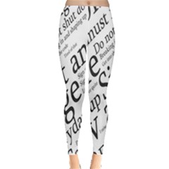 Abstract Minimalistic Text Typography Grayscale Focused Into Newspaper Leggings 