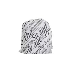Abstract Minimalistic Text Typography Grayscale Focused Into Newspaper Drawstring Pouch (Small)