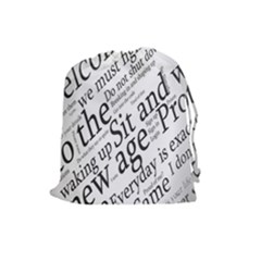 Abstract Minimalistic Text Typography Grayscale Focused Into Newspaper Drawstring Pouch (Large)