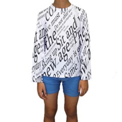 Abstract Minimalistic Text Typography Grayscale Focused Into Newspaper Kids  Long Sleeve Swimwear