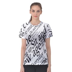 Abstract Minimalistic Text Typography Grayscale Focused Into Newspaper Women s Sport Mesh Tee