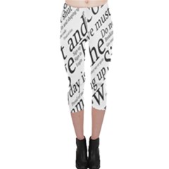 Abstract Minimalistic Text Typography Grayscale Focused Into Newspaper Capri Leggings 