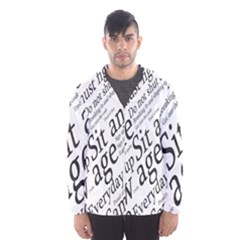 Abstract Minimalistic Text Typography Grayscale Focused Into Newspaper Hooded Windbreaker (Men)