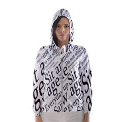 Abstract Minimalistic Text Typography Grayscale Focused Into Newspaper Hooded Windbreaker (Women)