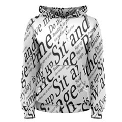 Abstract Minimalistic Text Typography Grayscale Focused Into Newspaper Women s Pullover Hoodie
