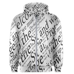 Abstract Minimalistic Text Typography Grayscale Focused Into Newspaper Men s Zipper Hoodie