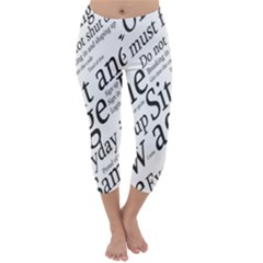 Abstract Minimalistic Text Typography Grayscale Focused Into Newspaper Capri Winter Leggings 