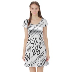Abstract Minimalistic Text Typography Grayscale Focused Into Newspaper Short Sleeve Skater Dress
