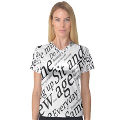 Abstract Minimalistic Text Typography Grayscale Focused Into Newspaper V-Neck Sport Mesh Tee