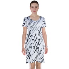 Abstract Minimalistic Text Typography Grayscale Focused Into Newspaper Short Sleeve Nightdress