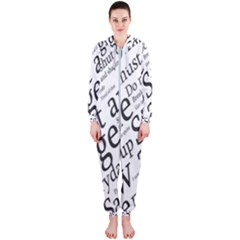 Abstract Minimalistic Text Typography Grayscale Focused Into Newspaper Hooded Jumpsuit (Ladies) 