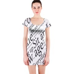 Abstract Minimalistic Text Typography Grayscale Focused Into Newspaper Short Sleeve Bodycon Dress