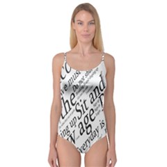Abstract Minimalistic Text Typography Grayscale Focused Into Newspaper Camisole Leotard 