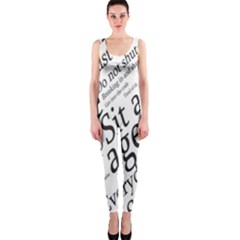 Abstract Minimalistic Text Typography Grayscale Focused Into Newspaper One Piece Catsuit